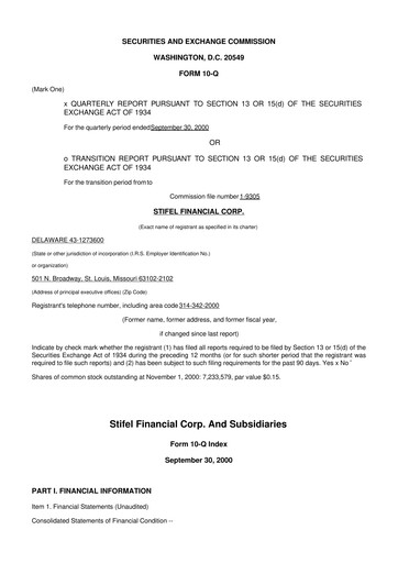 Vorschaubild Stifel
 10-Q Quartalsbericht  