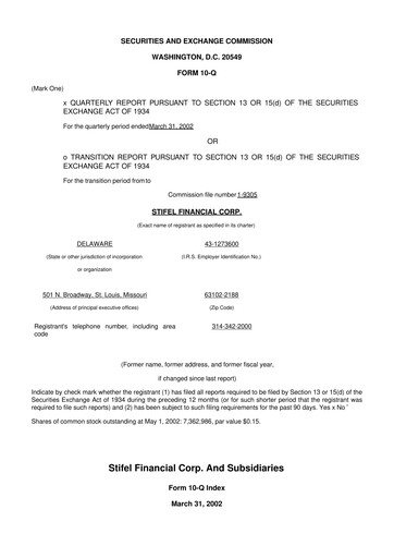 Vorschaubild Stifel
 10-Q Quartalsbericht  