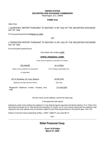 Vorschaubild Stifel
 10-Q Quartalsbericht  