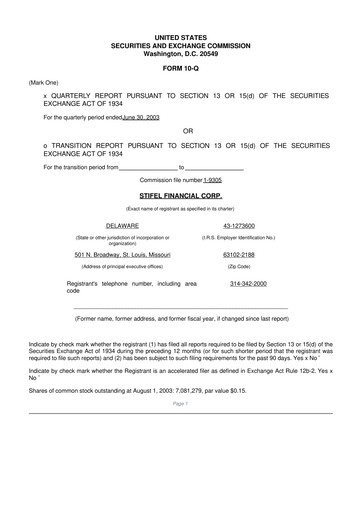 Vorschaubild Stifel
 10-Q Quartalsbericht  