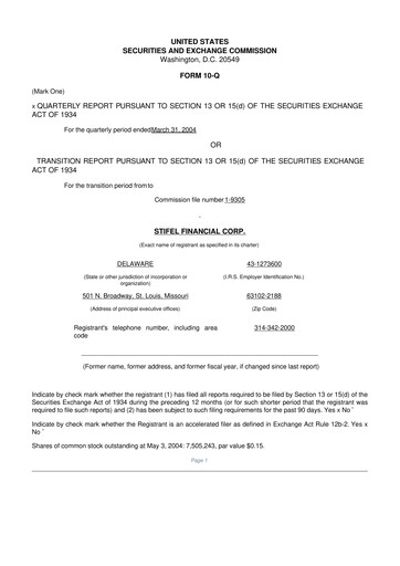Vorschaubild Stifel
 10-Q Quartalsbericht  