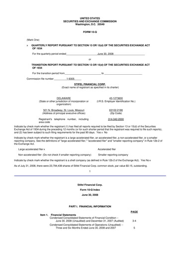 Vorschaubild Stifel
 10-Q Quartalsbericht  