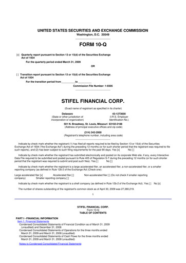 Miniature Stifel
 10-Q Rapport trimestriel  