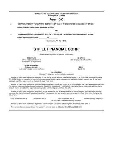 Miniature Stifel
 10-Q Rapport trimestriel  