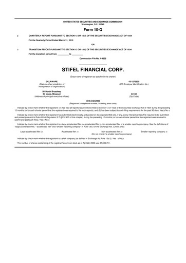 Miniature Stifel
 10-Q Rapport trimestriel  