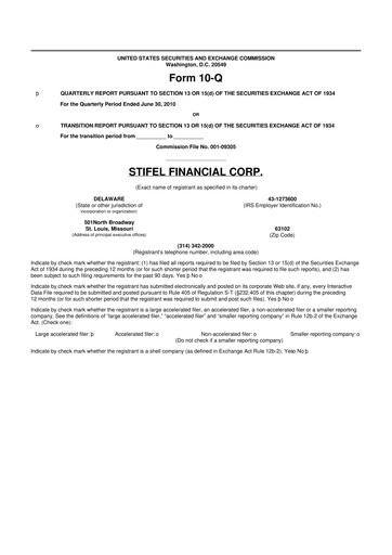 Miniature Stifel
 10-Q Rapport trimestriel  