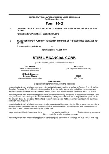 Miniature Stifel
 10-Q Rapport trimestriel  