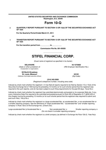 Miniature Stifel
 10-Q Rapport trimestriel  
