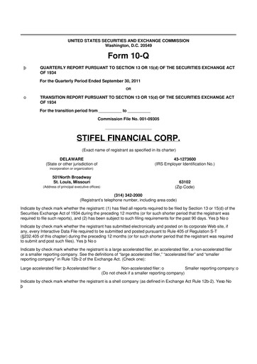 Miniature Stifel
 10-Q Rapport trimestriel  