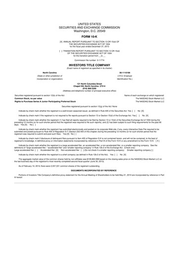 Thumbnail Investors Title Company
 10-K Annual Report 2013