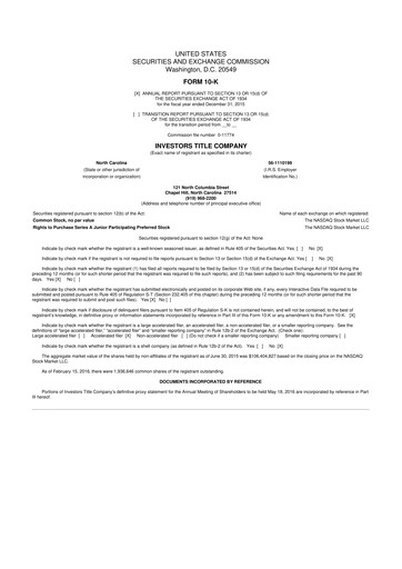 Thumbnail Investors Title Company
 10-K Annual Report 2015