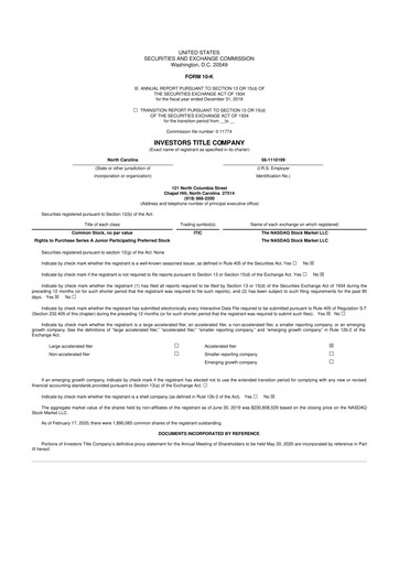 Thumbnail Investors Title Company
 10-K Annual Report 2019