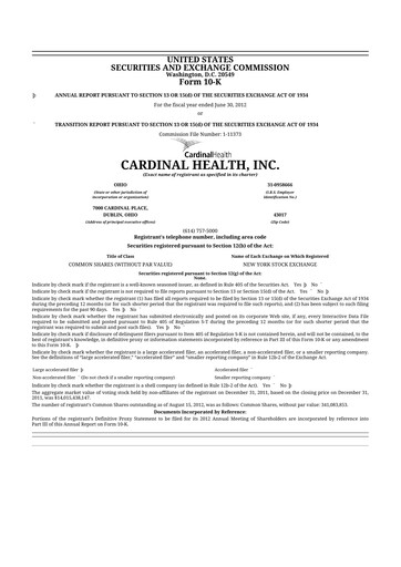 Thumbnail Cardinal Health 10-K Annual Report 2012