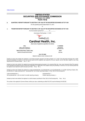 Thumbnail Cardinal Health 10-Q Quarterly Report FY2013 