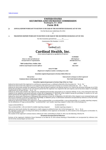 Thumbnail Cardinal Health 10-K Annual Report 2014