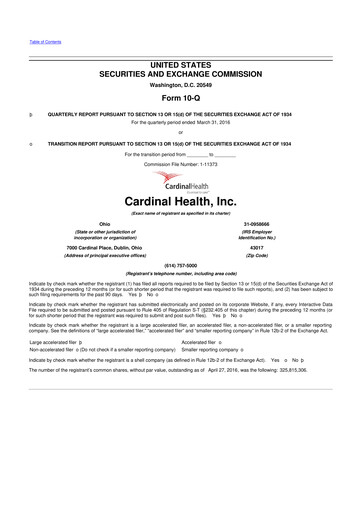 Thumbnail Cardinal Health 10-Q Quarterly Report FY 