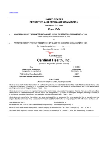 Thumbnail Cardinal Health 10-Q Quarterly Report FY 