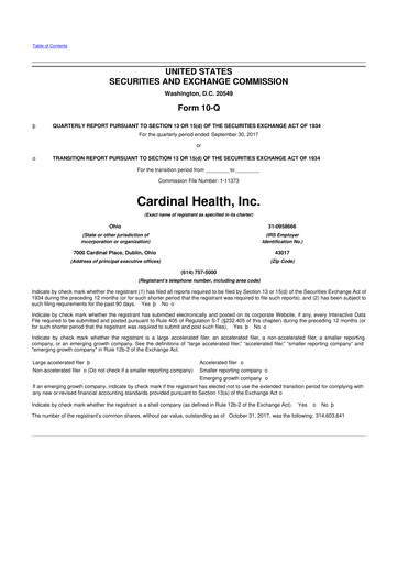 Thumbnail Cardinal Health 10-Q Quarterly Report FY 