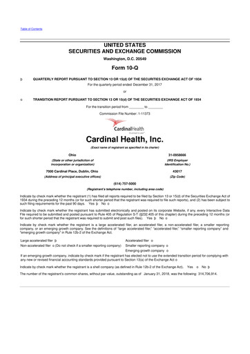 Thumbnail Cardinal Health 10-Q Quarterly Report FY 