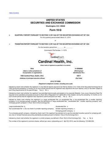 Thumbnail Cardinal Health 10-Q Quarterly Report FY 