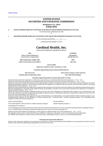 Thumbnail Cardinal Health 10-K Annual Report 2018