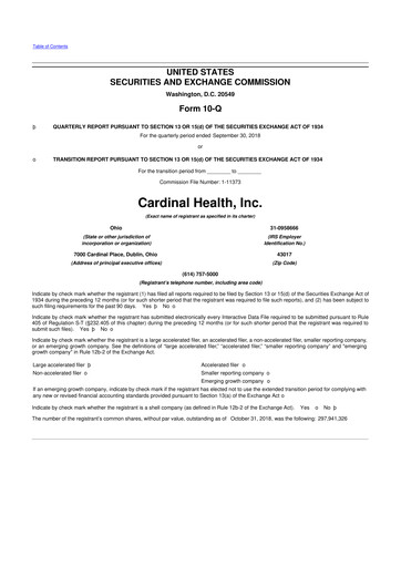 Thumbnail Cardinal Health 10-Q Quarterly Report FY 
