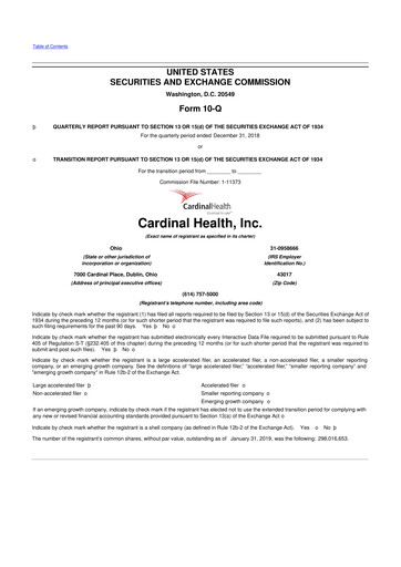 Thumbnail Cardinal Health 10-Q Quarterly Report FY 