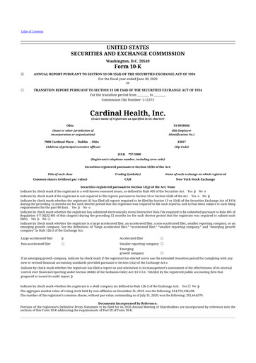 Thumbnail Cardinal Health 10-K Annual Report 2020