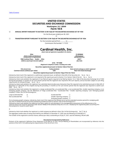 Thumbnail Cardinal Health 10-K Annual Report 2021