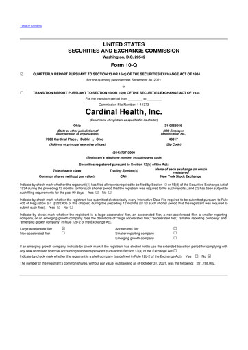 Thumbnail Cardinal Health 10-Q Quarterly Report FY2022 
