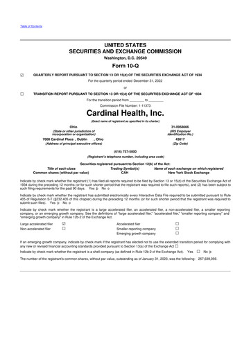 Thumbnail Cardinal Health 10-Q Quarterly Report FY2023 