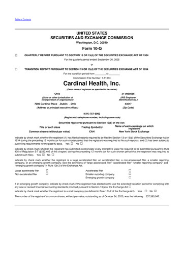Thumbnail Cardinal Health 10-Q Quarterly Report FY2026 