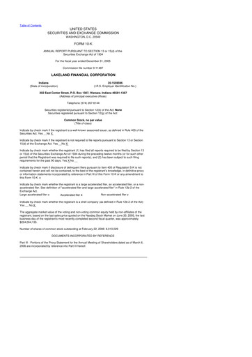 Thumbnail Lakeland Financial Corp 10-K Annual Report 