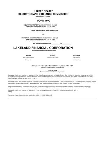 Thumbnail Lakeland Financial Corp 10-Q Quarterly Report FY 