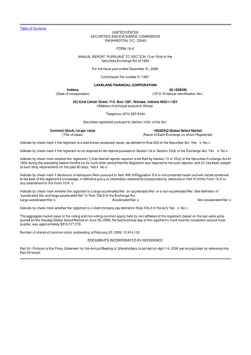 Thumbnail Lakeland Financial Corp 10-K Annual Report 