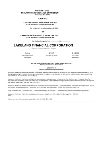 Thumbnail Lakeland Financial Corp 10-Q Quarterly Report FY 