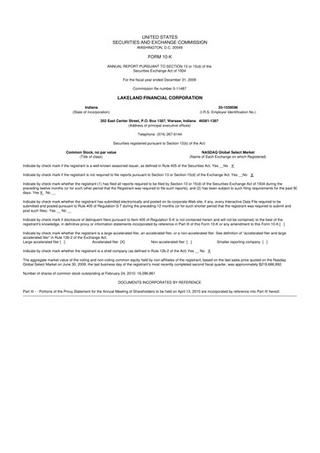 Thumbnail Lakeland Financial Corp 10-K Annual Report 