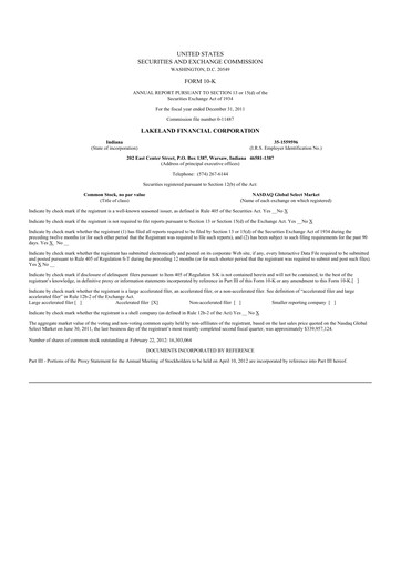 Thumbnail Lakeland Financial Corp 10-K Annual Report 2011