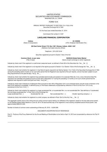 Thumbnail Lakeland Financial Corp 10-K Annual Report 