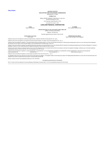 Thumbnail Lakeland Financial Corp 10-K Annual Report 