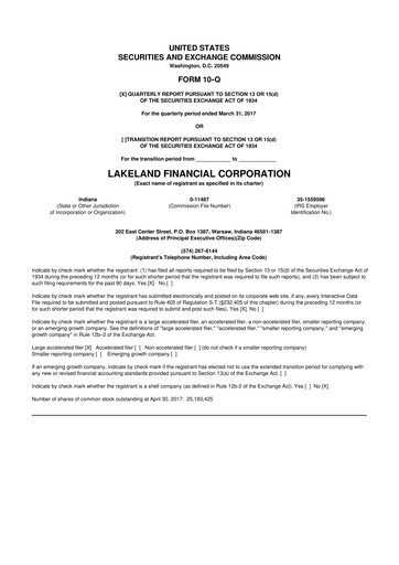 Thumbnail Lakeland Financial Corp 10-Q Quarterly Report FY2017 