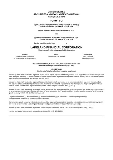 Thumbnail Lakeland Financial Corp 10-Q Quarterly Report FY2017 