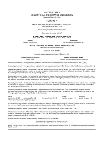 Thumbnail Lakeland Financial Corp 10-K Annual Report 