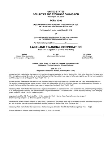 Thumbnail Lakeland Financial Corp 10-Q Quarterly Report FY2018 