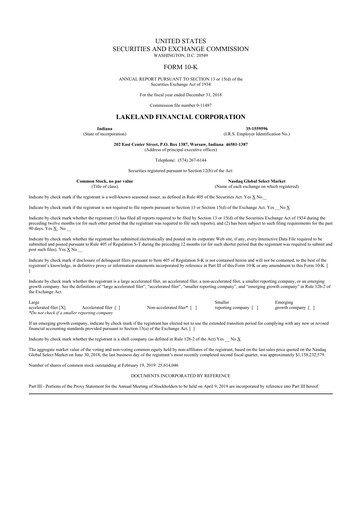 Thumbnail Lakeland Financial Corp 10-K Annual Report 2018