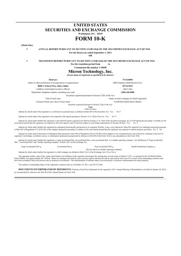 Thumbnail Micron Technology 10-K Annual Report 2011