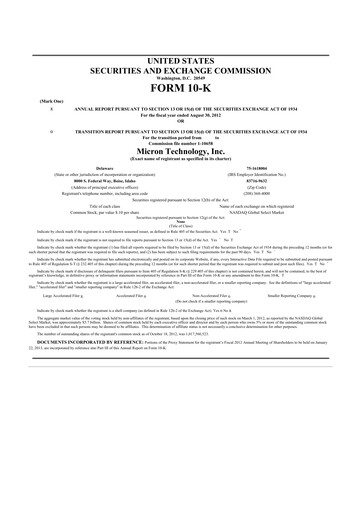 Thumbnail Micron Technology 10-K Annual Report 2012