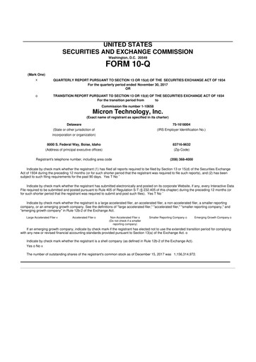 Thumbnail Micron Technology 10-Q Quarterly Report FY2018 