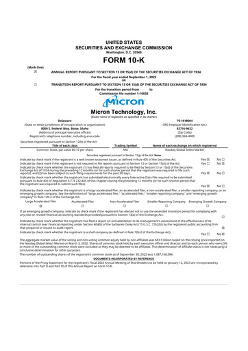 Thumbnail Micron Technology 10-K Annual Report 2022