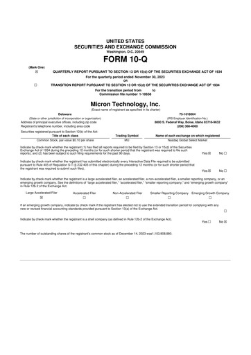 Thumbnail Micron Technology 10-Q Quarterly Report FY2024 